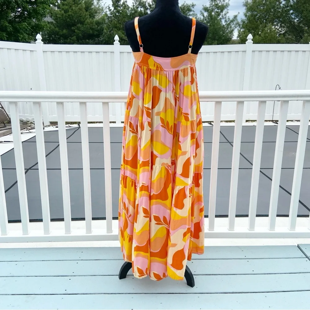 ANTHROPOLOGIE ABEL THE LABEL Sunset Floral Tiered Boho Tropical Maxi Dress Small - Picture 7 of 16